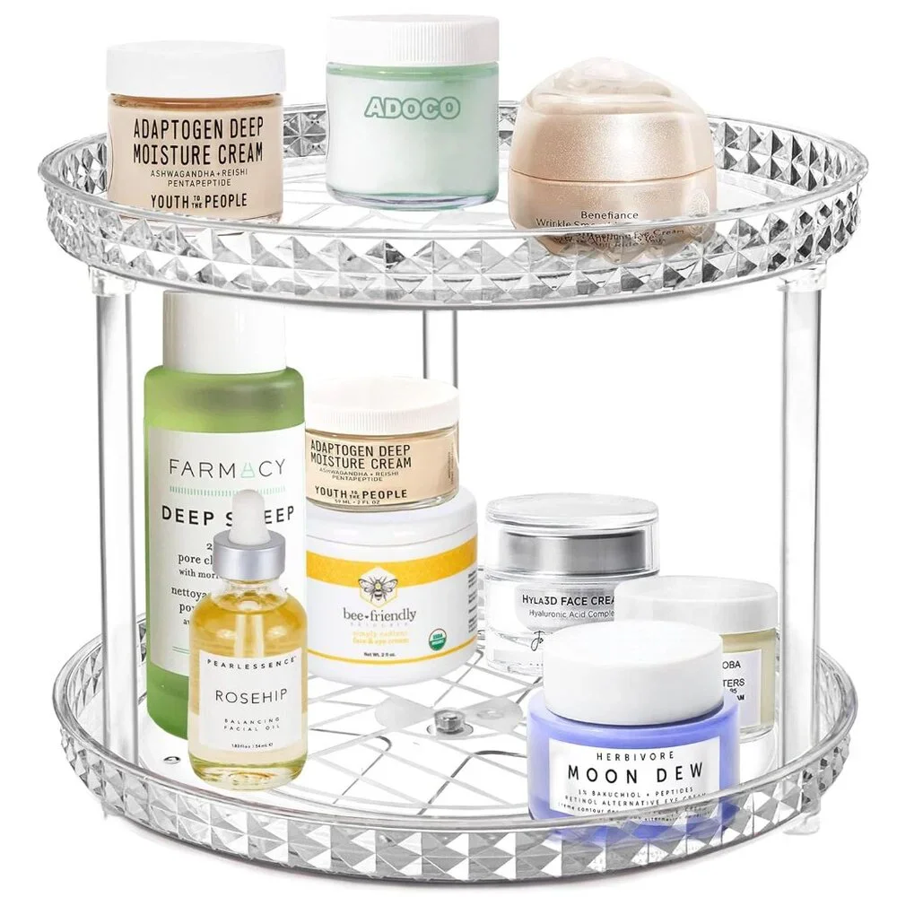 Women 2 Tier Diamond Lazy Susan Bathroom Organizer Countertop Rotating Cosmetic
